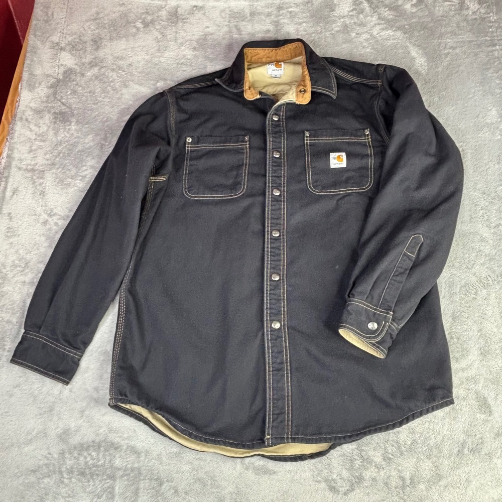 Carhartt Shirt Jacket Mens M Black FR Flame Resistant 100432 001 Canvas Workwear